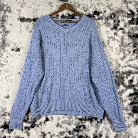 Polo Ralph Lauen Sweater Linen Cotton‎ Blend Cable Knit Mens Size Large Blue - Picture 1 of 8